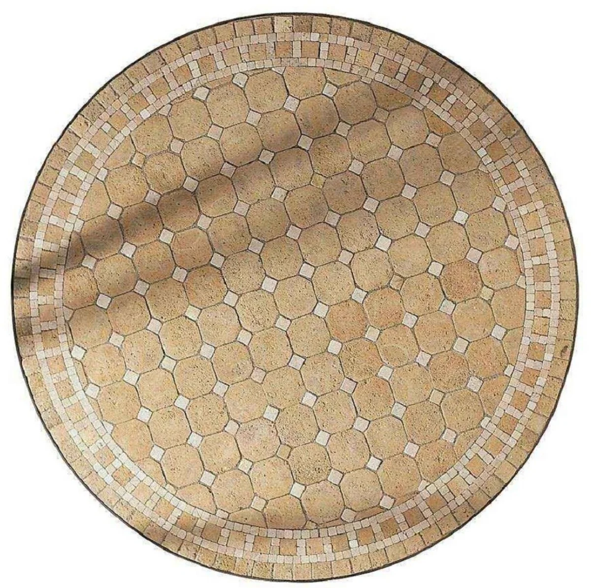Casa Padrino mesa de comedor barroco de lujo beige / gris - Mesa de jardín redonda hecha a mano de hierro forjado con tablero de mosaico de piedra natural - Muebles de Sala de Estar Jardín Patio