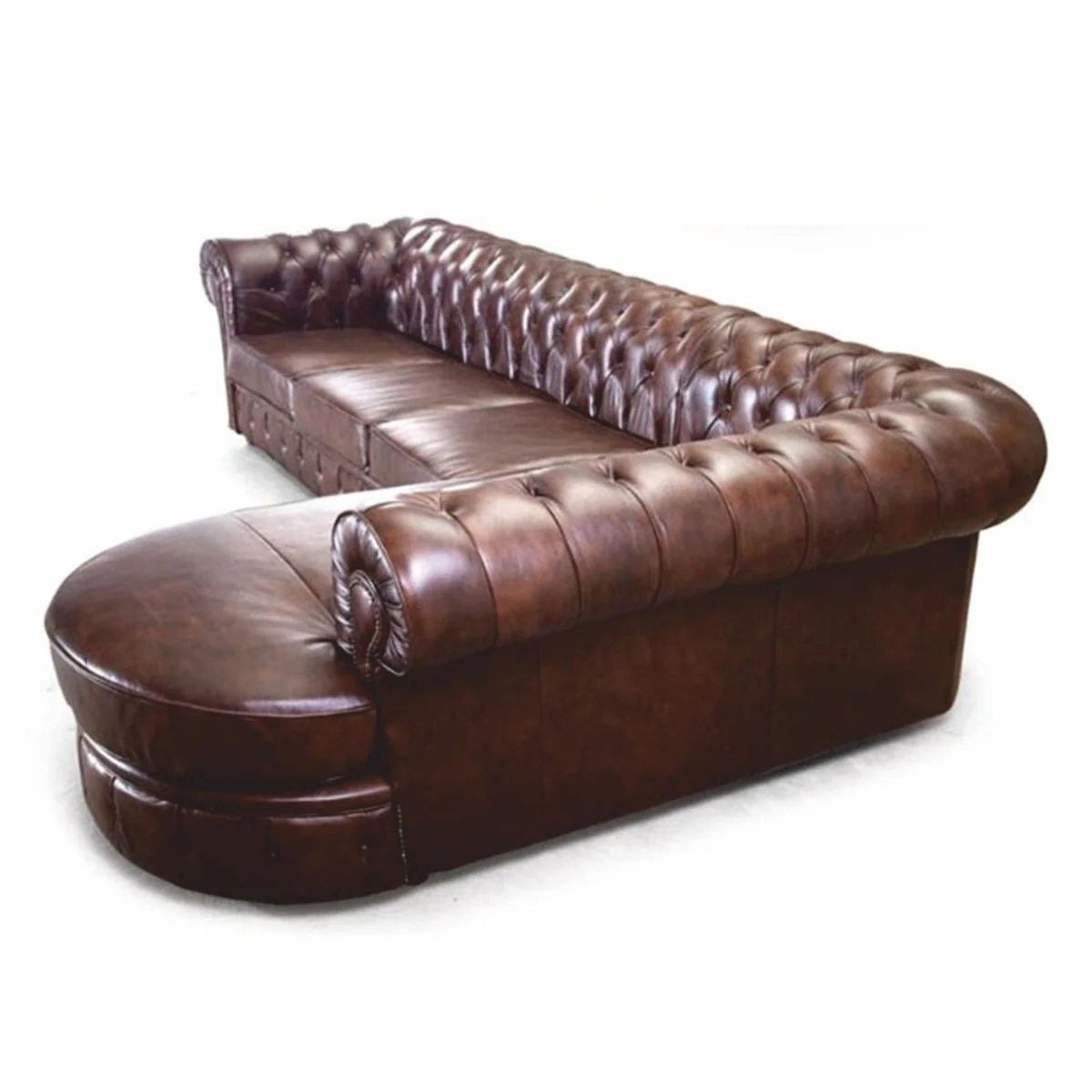 Casa Padrino sof¨¢ esquinero Chesterfield de lujo de piel marr¨®n oscuro 293 cm - Muebles Chesterfield