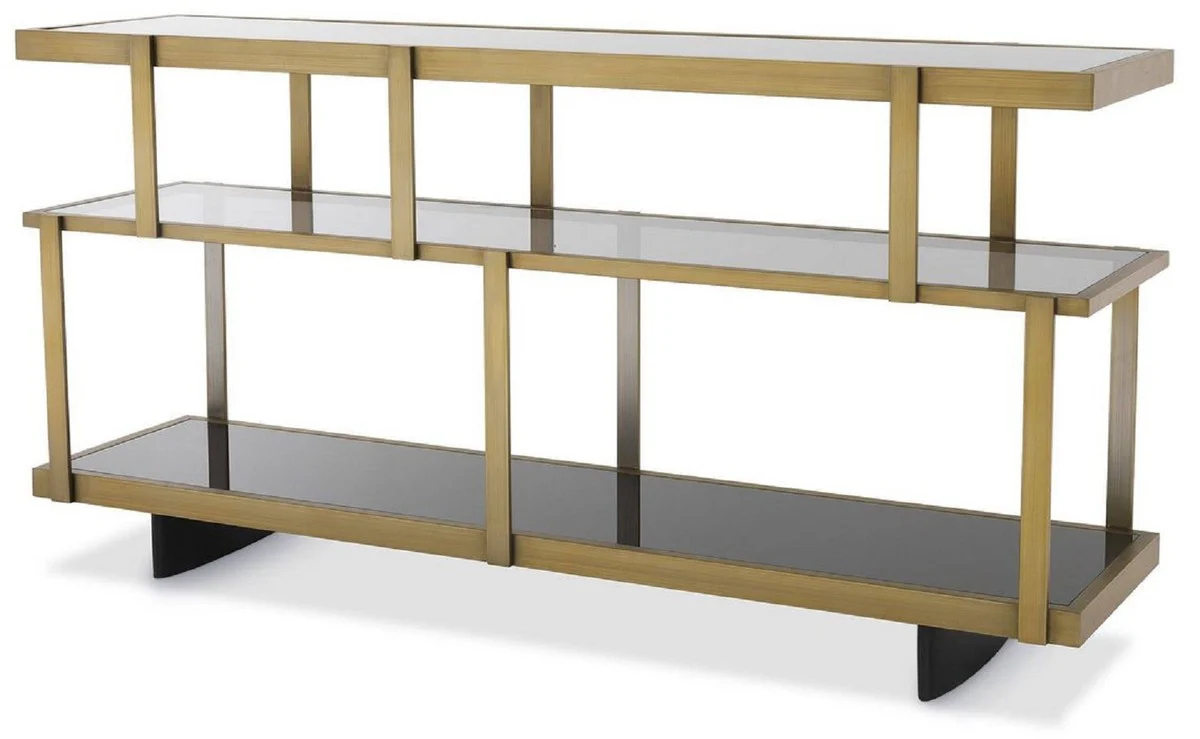 Casa Padrino consola de lujo lat¨®n / negro 180 x 46 x A. 91 cm - Armario de acero inoxidable con estantes de vidrio - Armario con estantes - Armario sala de estar - Armario de oficina - Calidad de Lujo