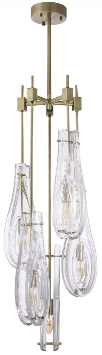 Casa Padrino lámpara de araña de lujo latón Ø 37 x A. 95,5 cm - Lámpara de araña moderna de metal con pantallas de vidrio - Calidad de Lujo