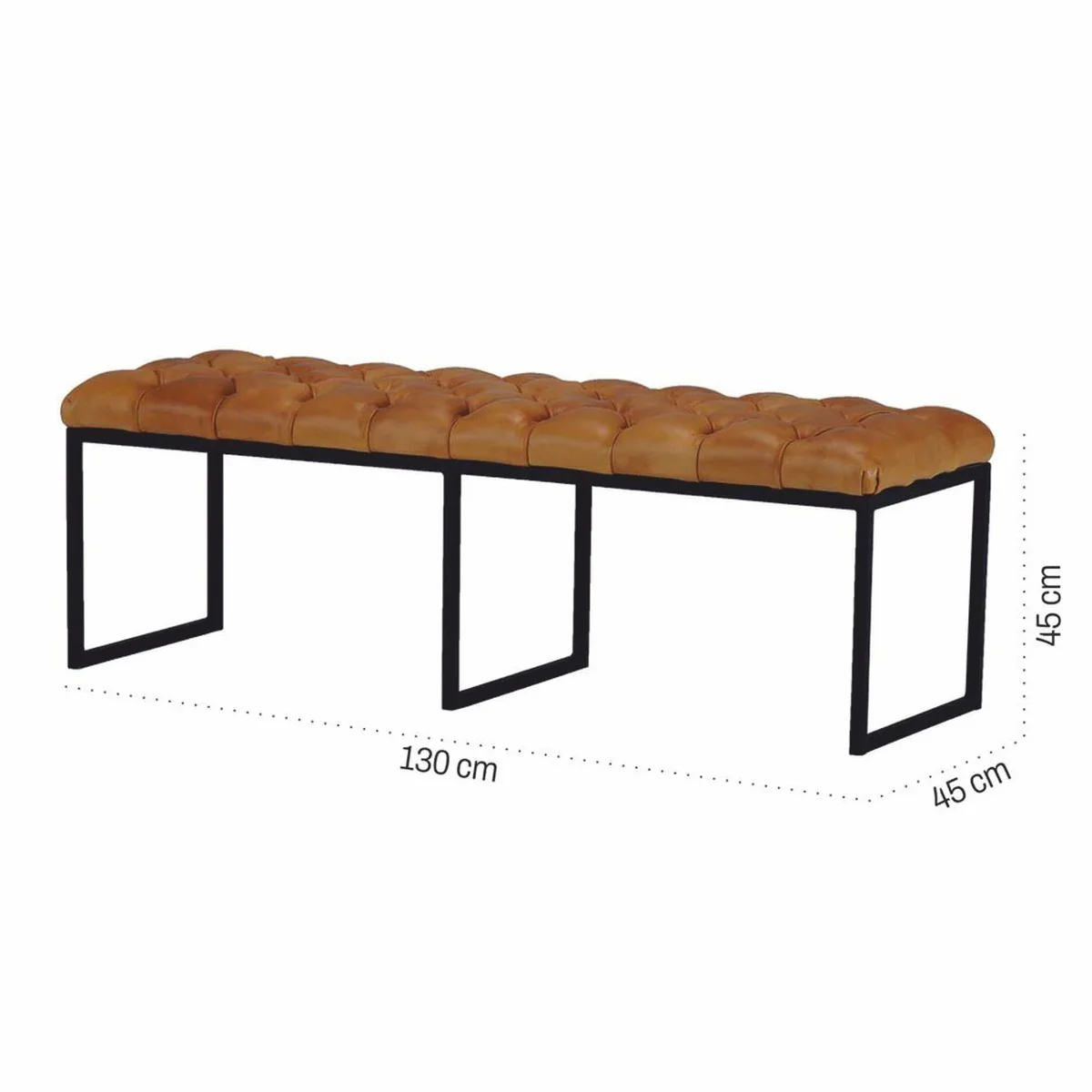 Casa Padrino banco Chesterfield de lujo de cuero genuino marr¨®n claro / negro 130 cm - Muebles de cuero genuino