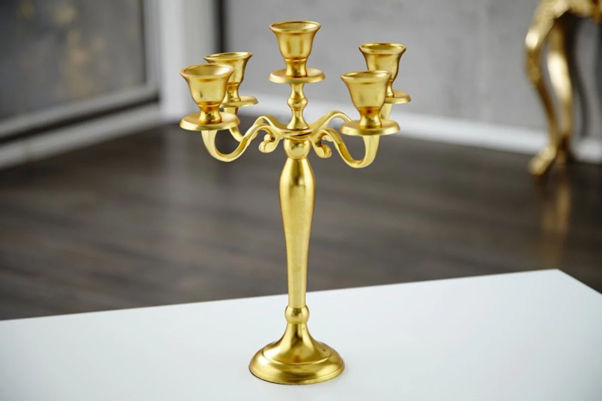 Casa Padrino designer candle holder made ??of polished aluminum Goldshine Classic 5-arm height 40 cm - Candle Holders