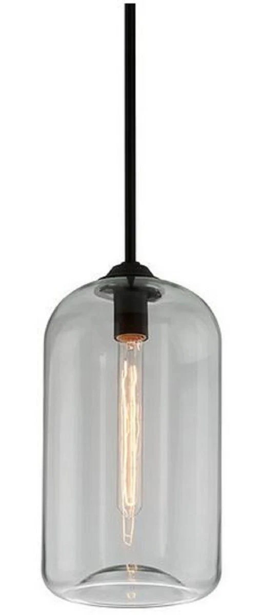 Casa Padrino lámpara colgante de lujo negro Ø 20,3 x H. 40 cm - Lámpara Colgante con Pantalla de Vidrio Redonda