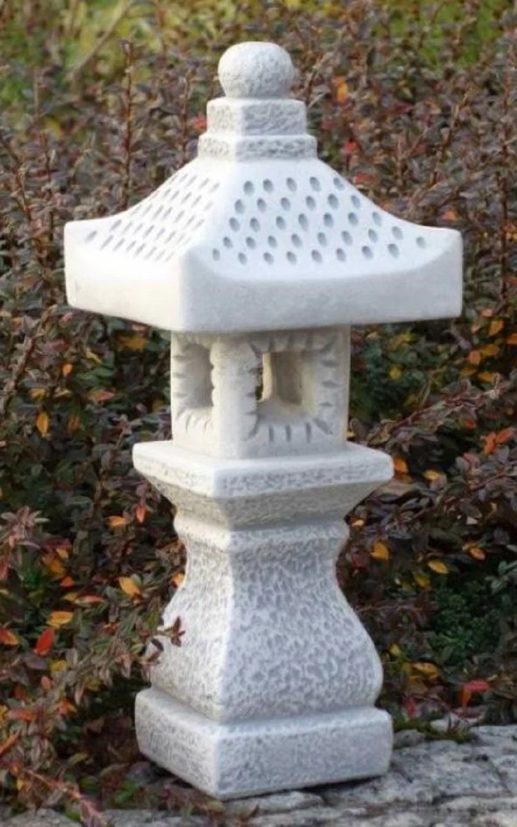 Casa Padrino Lámpara de Jardín de Estilo Japonés Blanco / Gris 12 x 11 x A. 40 cm - Lámpara de Jardín y Terraza Pequeña - Farol de Jardín Resistente a la Intemperie - Iluminación de Jardín