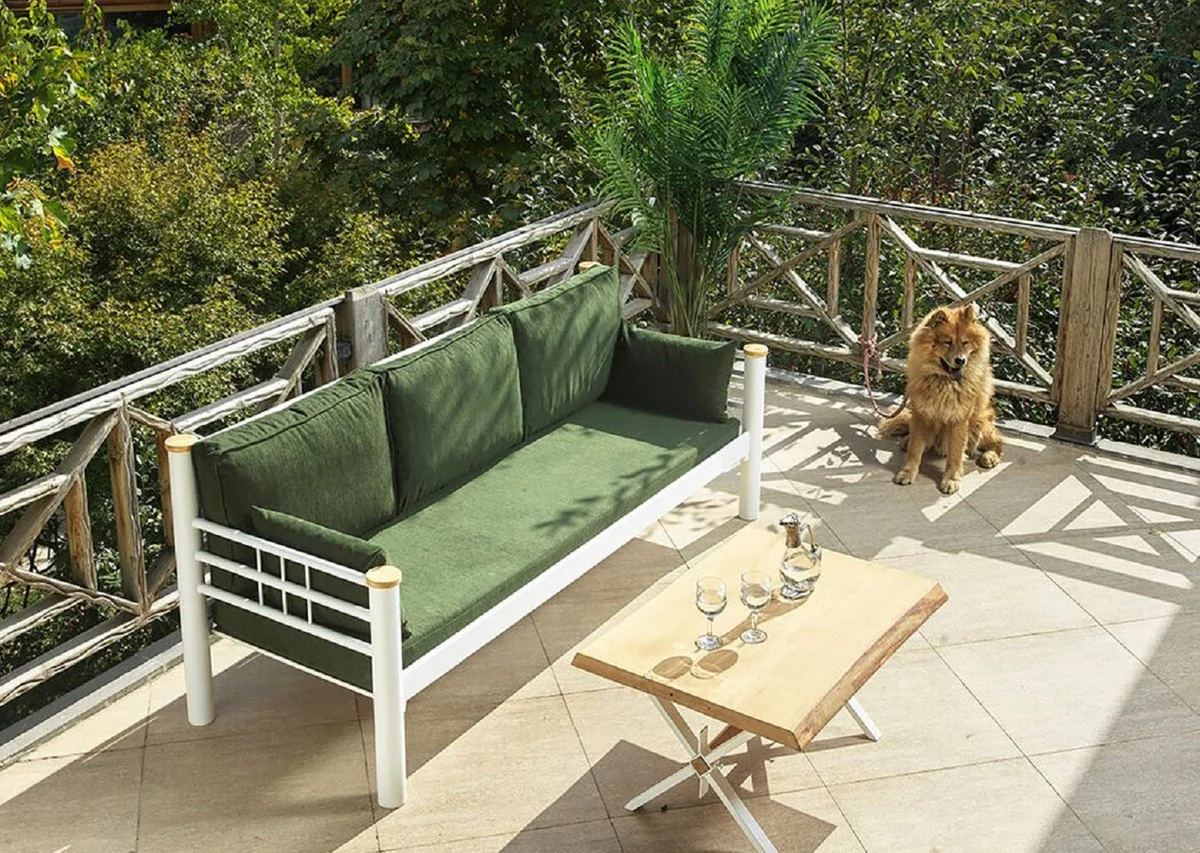 Casa Padrino sof¨¢ de jard¨ªn Art Nouveau verde / blanco / natural 200 x 70 x A. 85 cm - Sof¨¢ de jard¨ªn de metal con cojines - Sof¨¢ de Terraza - Muebles de jard¨ªn - Muebles Art Nouveau