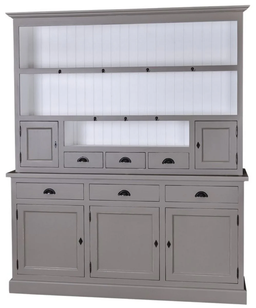 Casa Padrino gabinete de cocina estilo country gris oscuro / blanco 178 x 50 x H. 210 cm - Gabinete de Cocina de 2 Piezas con 5 Puertas y 6 Cajones