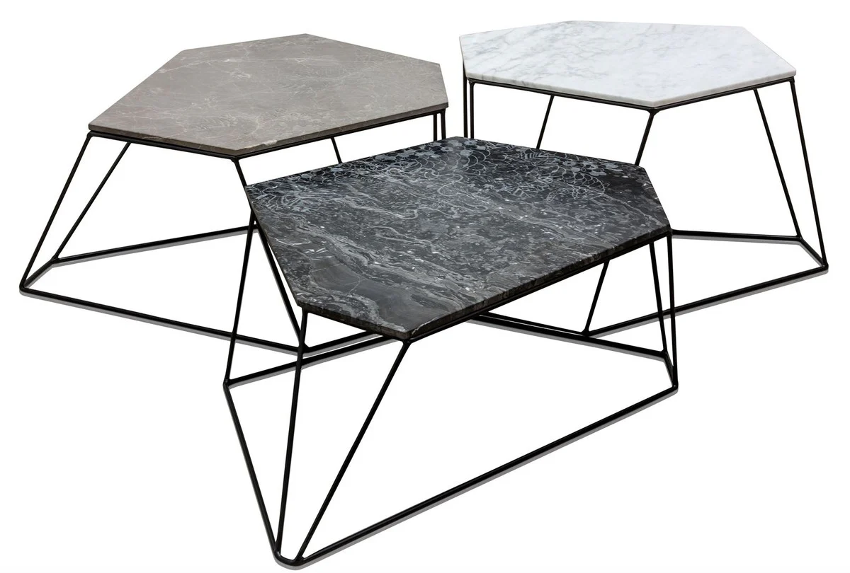 Casa Padrino mesa de centro de diseño conjunto de 3 blanco / gris / negro con patrón - Muebles de Salón de Lujo