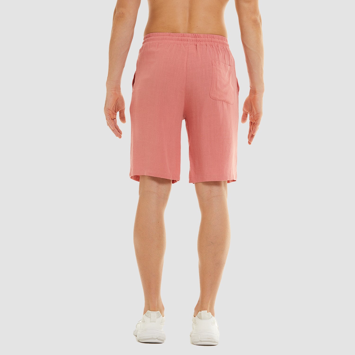Men Linen Cotton Shorts Fashion Solid Color Drawstring Elastic Waist