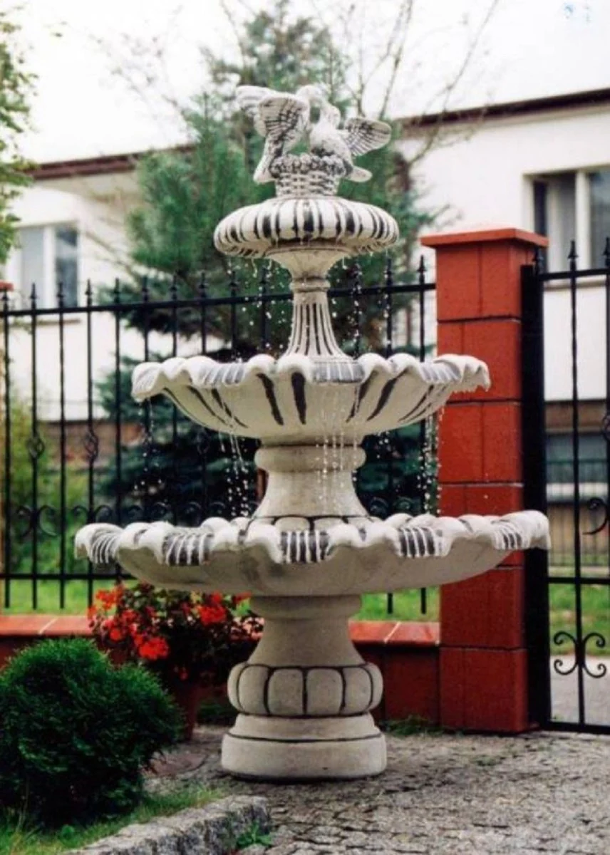 Casa Padrino fuente barroco con 2 palomas decorativas gris / negro ? 129 x A. 175 cm - Magn¨ªfica fuente de jard¨ªn de estilo barroco - Fuente redonda de piedra para decoraci¨®n de jard¨ªn