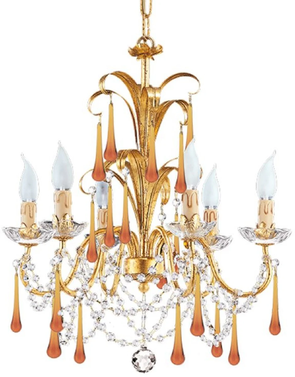 Casa Padrino araña de luces barroco de lujo oro / naranja Ø 50 x A. 56 cm - Magnífica lámpara de araña de salón estilo barroco - Lámpara de araña de hotel barroco - Hecho en Italia