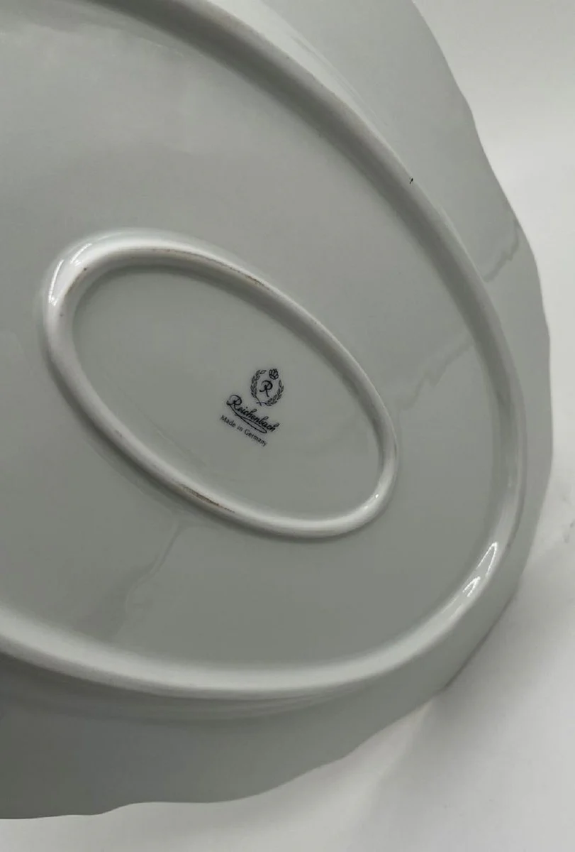 Casa Padrino Plato de Porcelana Barroco de Lujo Blanco / Azul Oscuro / Oro 38 cm - Plato de Servir Ovalado - Accesorios de Porcelana Barroco de Lujo - Reichenbach Porzellan - Hecho en Alemania