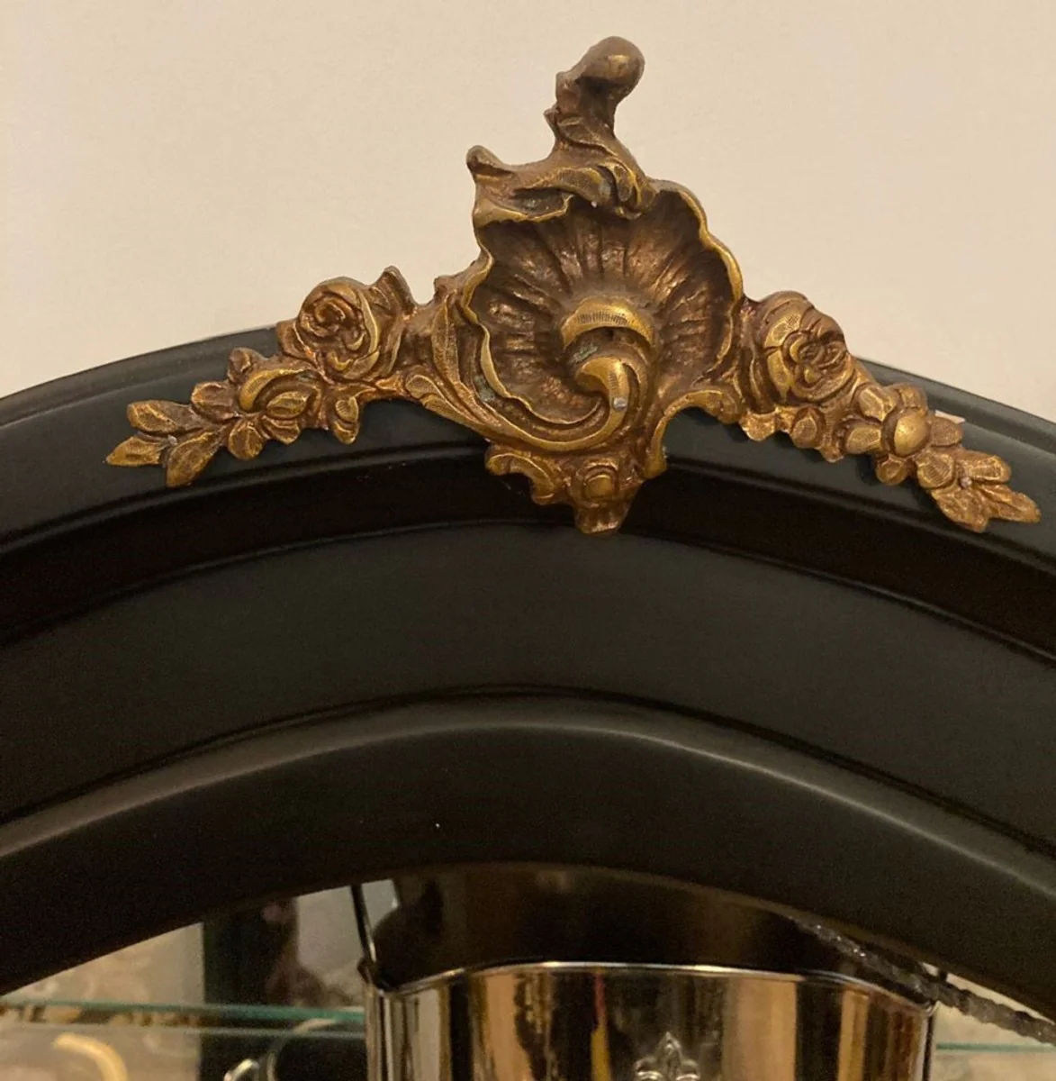 Casa Padrino vitrina barroco negro / multicolor / oro / latón - Vitrina de madera maciza hecha a mano con puerta de cristal y 2 cajones - Muebles Barrocos