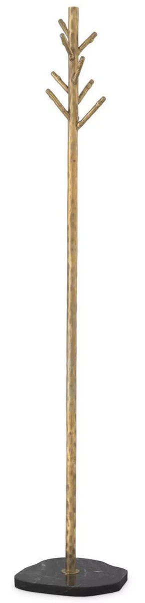 Casa Padrino perchero de pie de lujo latón vintage / negro Ø 29,5 x A. 162 cm - Perchero de acero inoxidable con base de mármol - Mueble armario - Muebles de lujo - Instalación de lujo