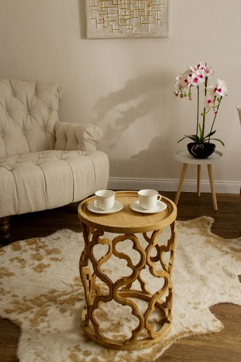 Casa Padrino mesa auxiliar de dise?o colores naturales ? 40 x H. 54 cm - Mesa de Madera Redonda Moderna