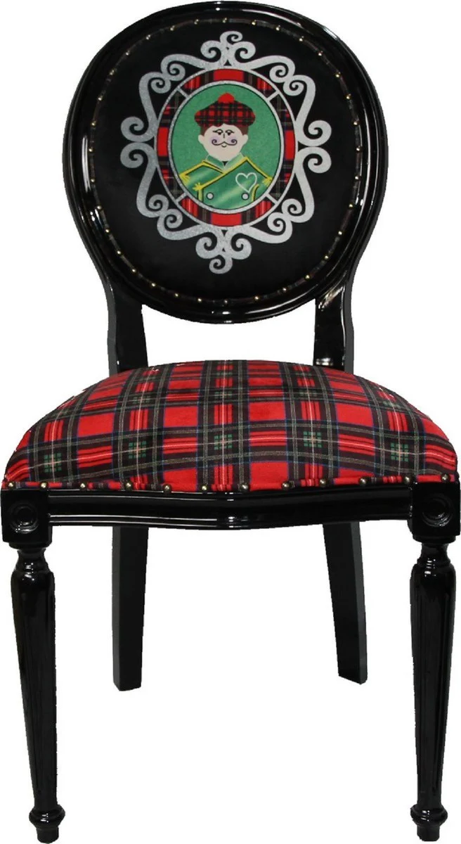 Casa Padrino Conjunto de Sillas de Comedor Barroco de Lujo Escocia Marido y Mujer Multicolor / Negro 48 x 50 x H. 98 cm - 6 Sillas de Comedor Hechas a Mano con Diamantes de Imitaci¨®n - Muebles de Comedor Barrocos