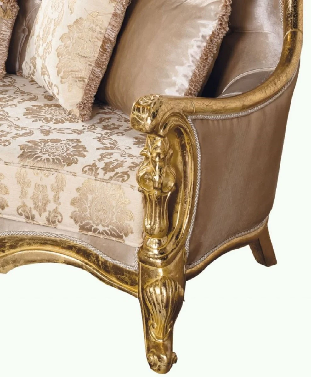 Casa Padrino sof¨¢ barroco de lujo beige / oro - Magn¨ªfico sof¨¢ de sal¨®n con patr¨®n - Muebles de Sal¨®n Barrocos - Noble y Magn¨ªfico