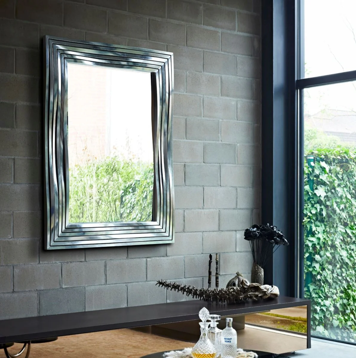 Casa Padrino espejo de pared de lujo plata 118 x H. 158 cm - Accesorios de la Sala de Estar