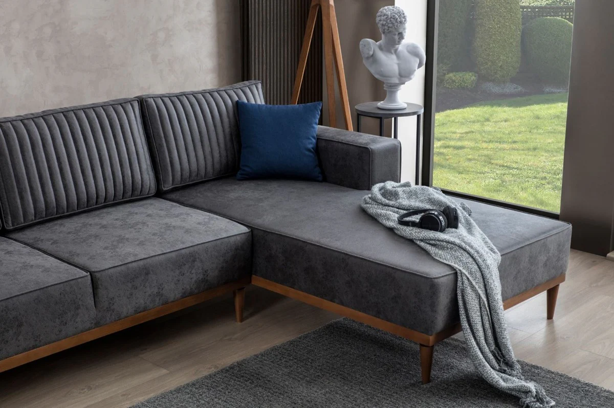 Casa Padrino sof¨¢ esquinero de lujo gris / marr¨®n 265 x 180 x A. 70 cm - Elegante sof¨¢ de sal¨®n - Muebles de Lujo
