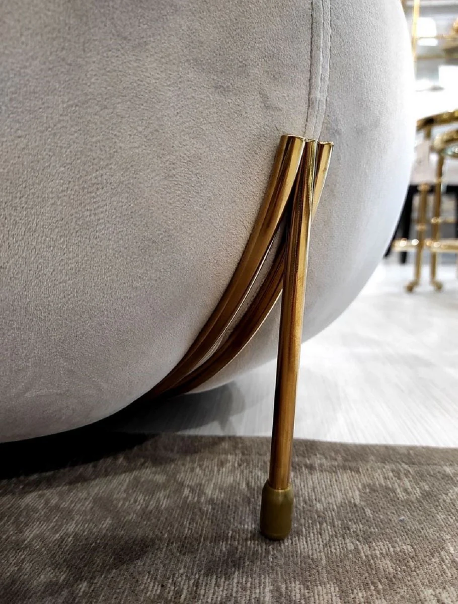 Casa Padrino taburete redondo de terciopelo de lujo gris / oro ? 80 x A. 40 cm - Taburete redondo moderno - Taburete de sal¨®n - Muebles de sal¨®n modernos