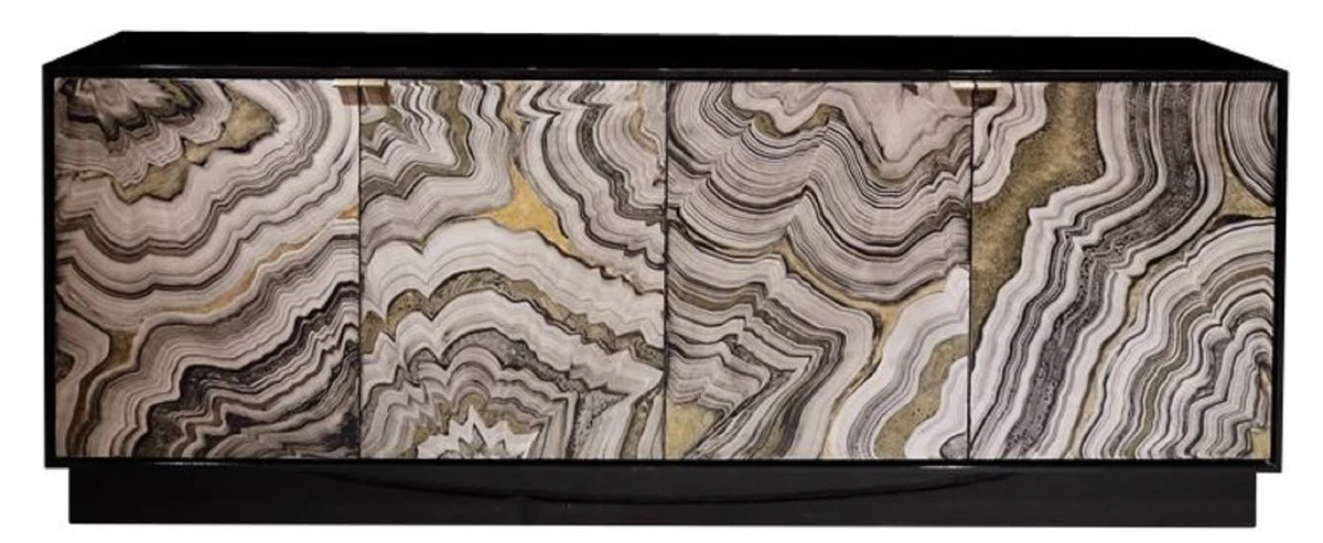 Casa Padrino aparador de lujo negro / gris / oro 200 x 40 x A. 76 cm - Gabinete de madera maciza con 4 puertas pintadas a mano - Muebles de lujo - Colecci¨®n de lujo