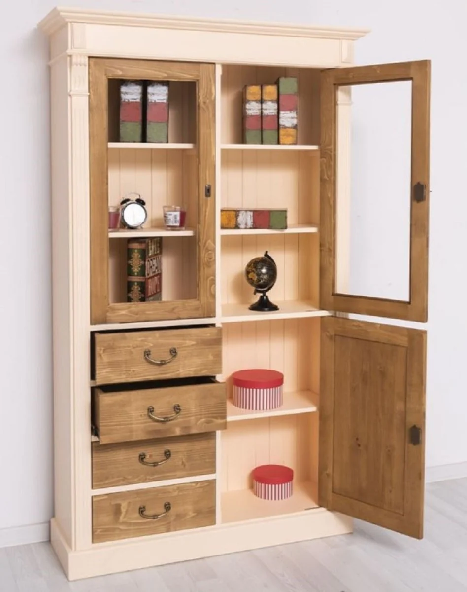 Casa Padrino armario de estilo campestre crema / marr¨®n 120 x 39 x A. 197 cm - Armario de comedor de estilo campestre - Vitrina de estilo campestre - Muebles de estilo campestre de madera maciza