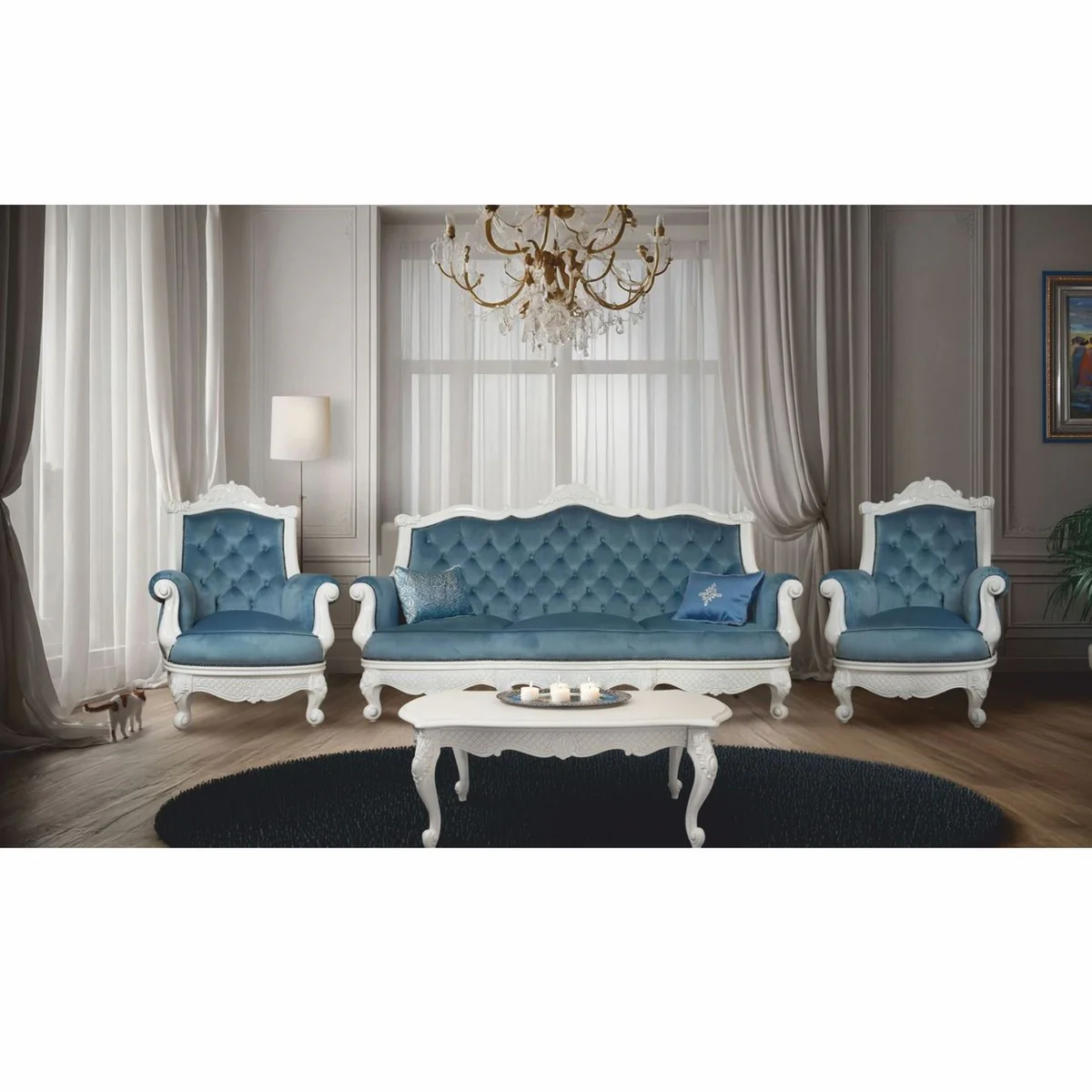 Casa Padrino mesa de centro barroco de lujo blanco 120 cm - Magn¨ªfico muebles barrocos