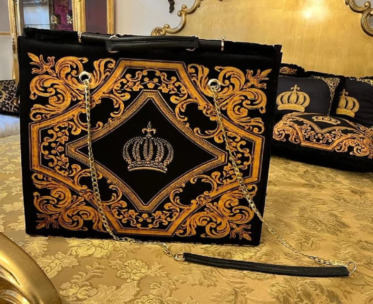 Pomp??s by Casa Padrino Bolso para Mujer de Lujo Corona y Pedrer¨ªa Negro / Oro 43 x A. 43 cm - dise?ada por Harald Gl??ckler