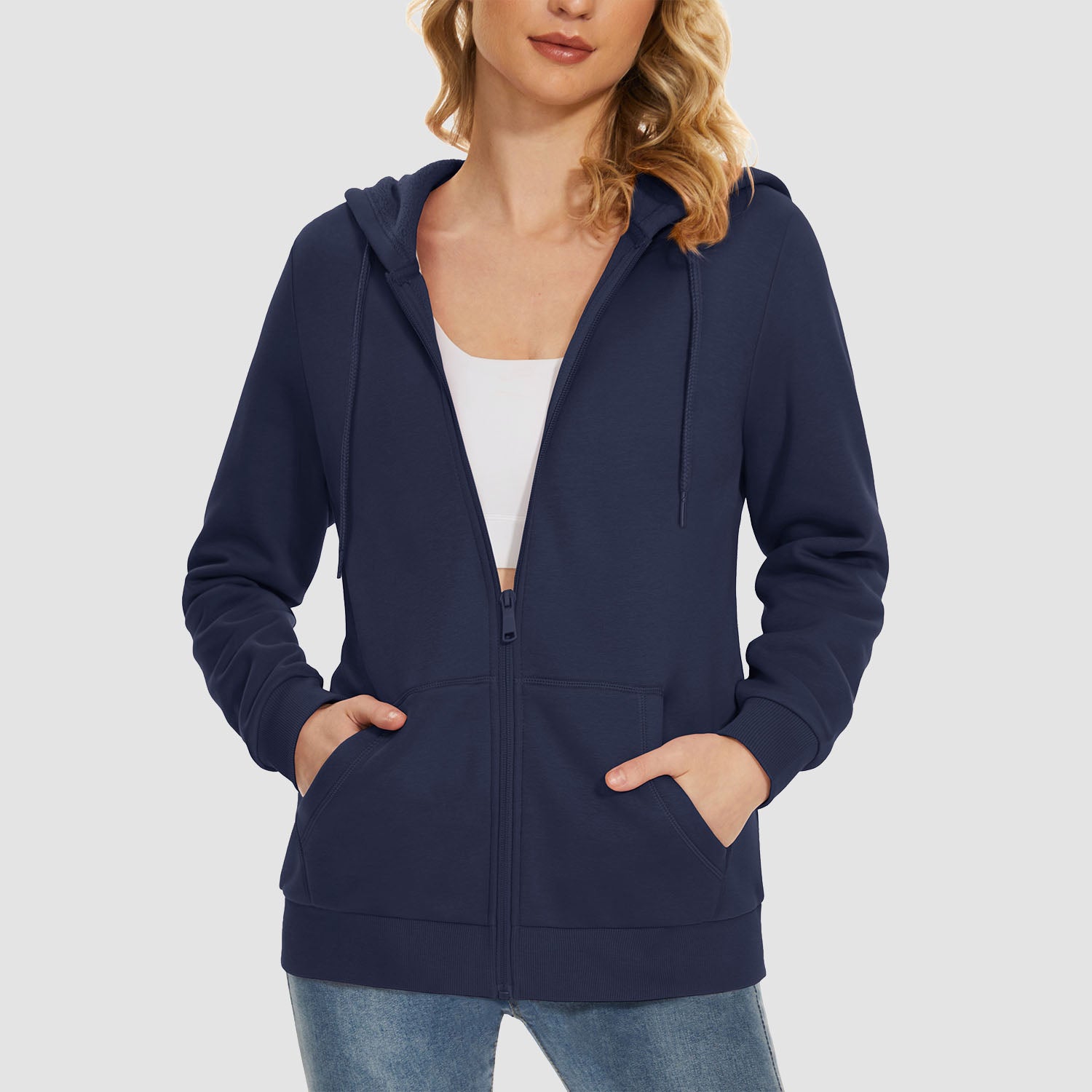 Women's Jacket Fleece Lining Hoodie Jacket Full Zip Up Casual Coat with Pockets