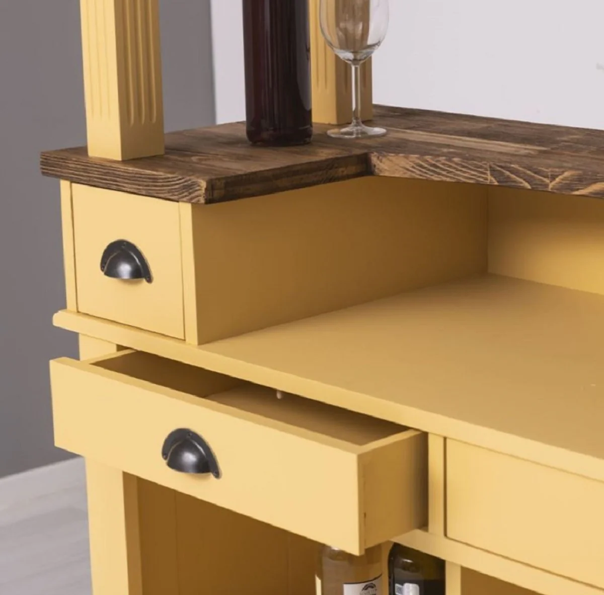 Casa Padrino barra de bar de estilo campestre amarillo / marr¨®n 140 x 51 x A. 210 cm - Barra de bar de madera maciza - Muebles de bar de madera maciza - Muebles de bar en estilo campestre