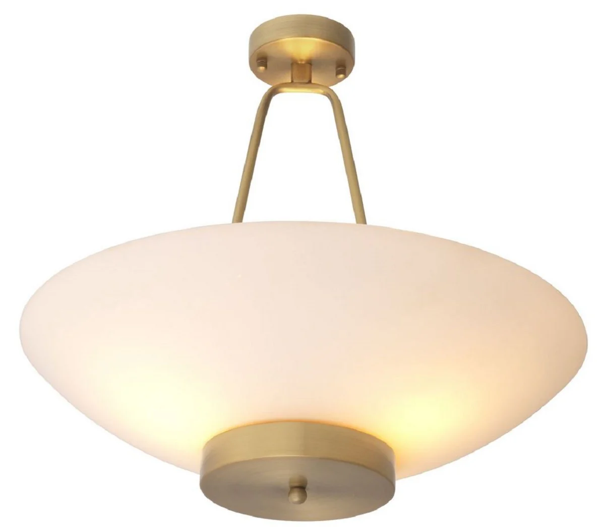 Casa Padrino lámpara colgante de lujo latón antiguo / blanco Ø 59 x A. 52 cm - Lámpara colgante redonda de acero con pantalla de vidrio - Collection de Lujo