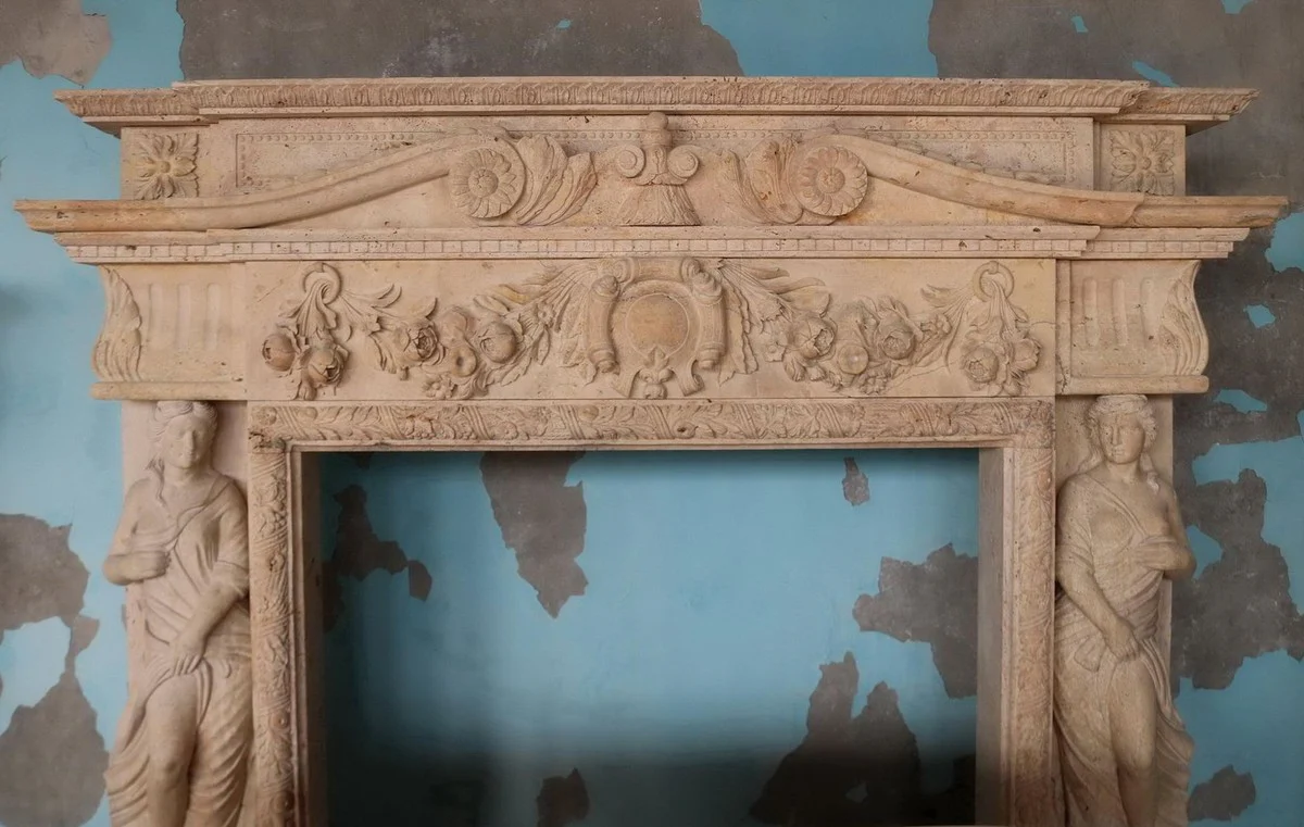 Casa Padrino marco de chimenea de travertino barroco de lujo beige 250 x A. 197 cm