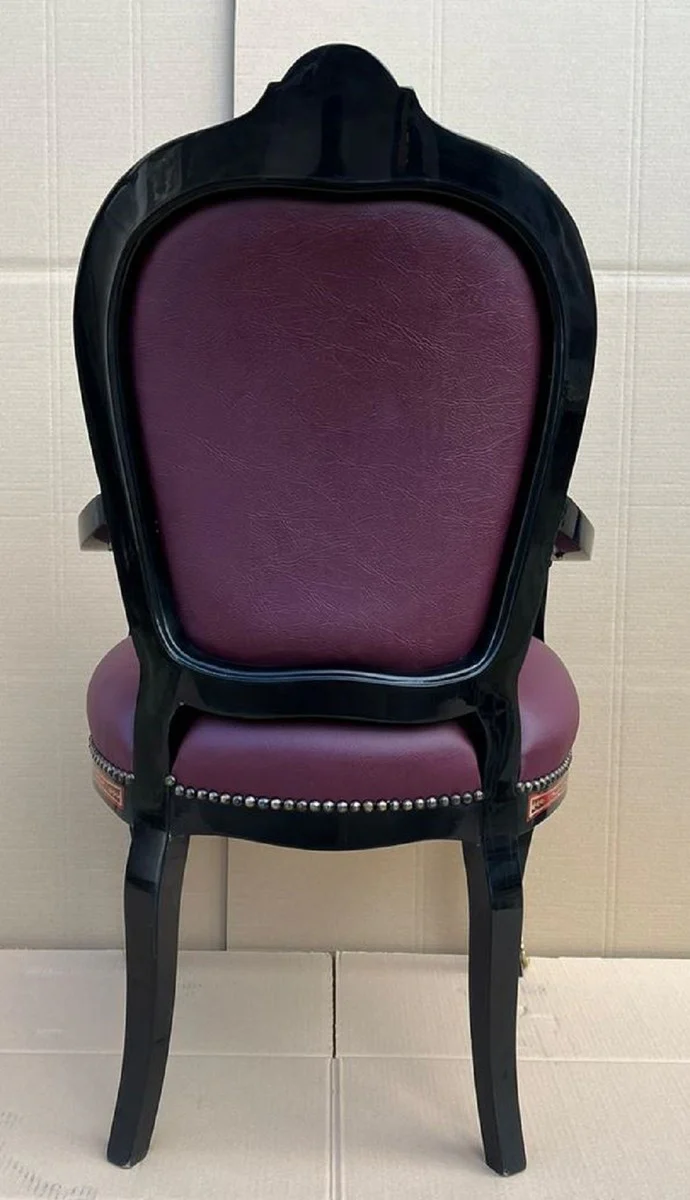 Casa Padrino silla de comedor boulle barroco con reposabrazos púrpura / negro / rojo / oro - Magnífica silla de escritorio con cuero artificial - Muebles de comedor barroco - Muebles Barrocos