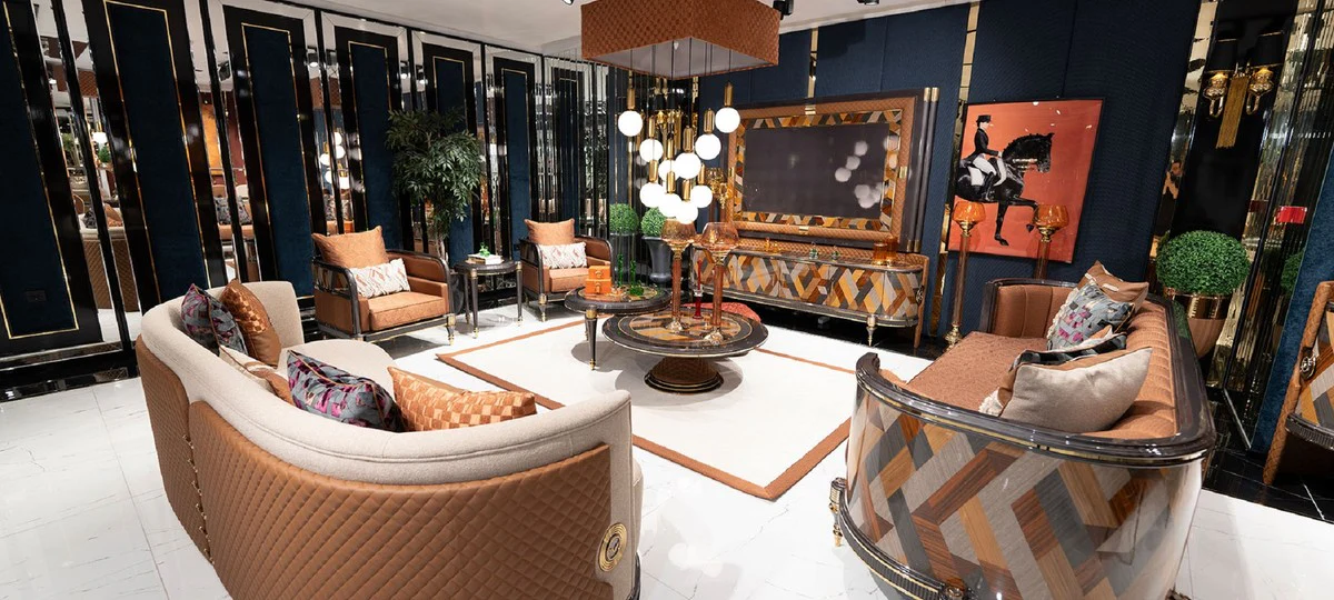 Casa Padrino sof¨¢ Art Deco de lujo crema / marr¨®n / gris / oro - Sof¨¢ de sal¨®n - Muebles de sal¨®n - Muebles Art Deco - Muebles de lujo