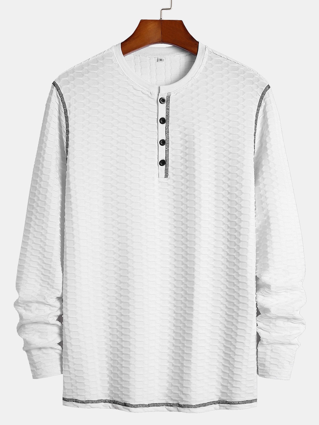 Long Sleeve Muscle Fit Knitted Textured Henley Shirt