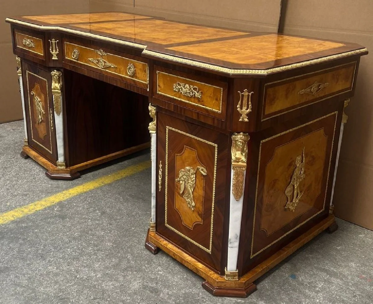 Casa Padrino escritorio barroco marr¨®n / marr¨®n claro / blanco / oro - Mesa de oficina de madera maciza de estilo barroco hecha a mano - Muebles de oficina en estilo barroco - Muebles barrocos