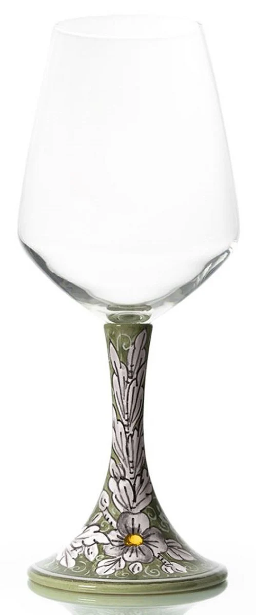 Casa Padrino conjunto de 6 copas de vino de cer¨¢mica de lujo verde oliva / multicolor A. 23,5 cm - Copas de vino hechas y pintadas a mano - Accesorios hoteles y restaurantes - Hecho en Italia
