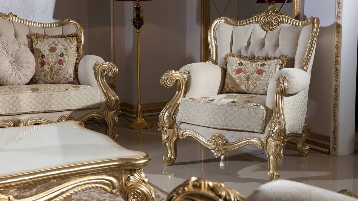 Casa Padrino sof¨¢ barroco de lujo gris / multicolor / oro 245 cm