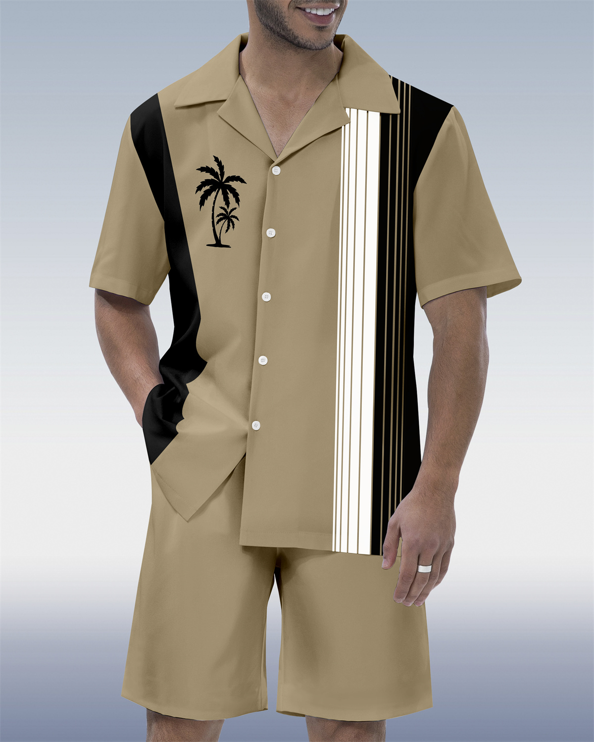 Men's Casual Vacation Hawaiian Cuban Collar Short Sleeve Shirt Set