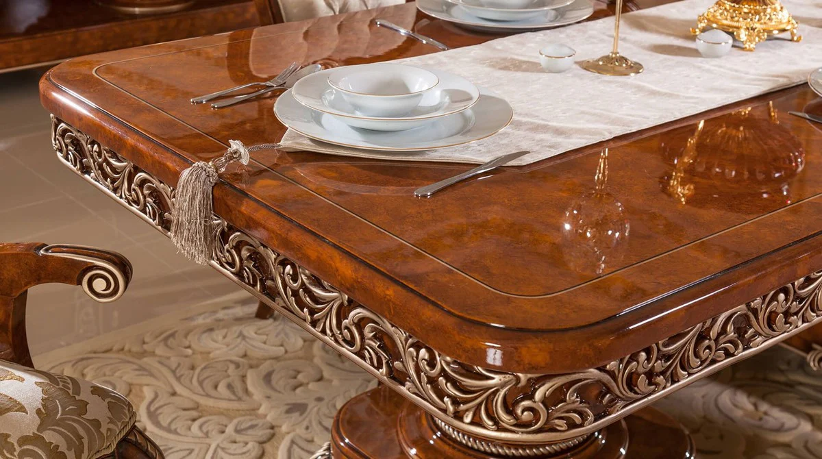 Casa Padrino conjunto de comedor barroco de lujo marr¨®n / oro / bronce - 1 Mesa de Comedor Barroco y 6 Sillas de Comedor Barrocos - Muebles de comedor barrocos - Noble y Magn¨ªfico