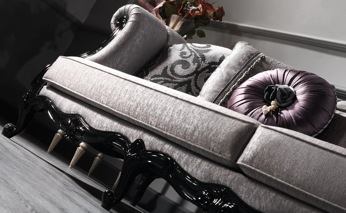 Casa Padrino sof¨¢ de sal¨®n barroco de lujo plata / negro 256 x 90 x A. 84 cm - Muebles Barrocos Nobles