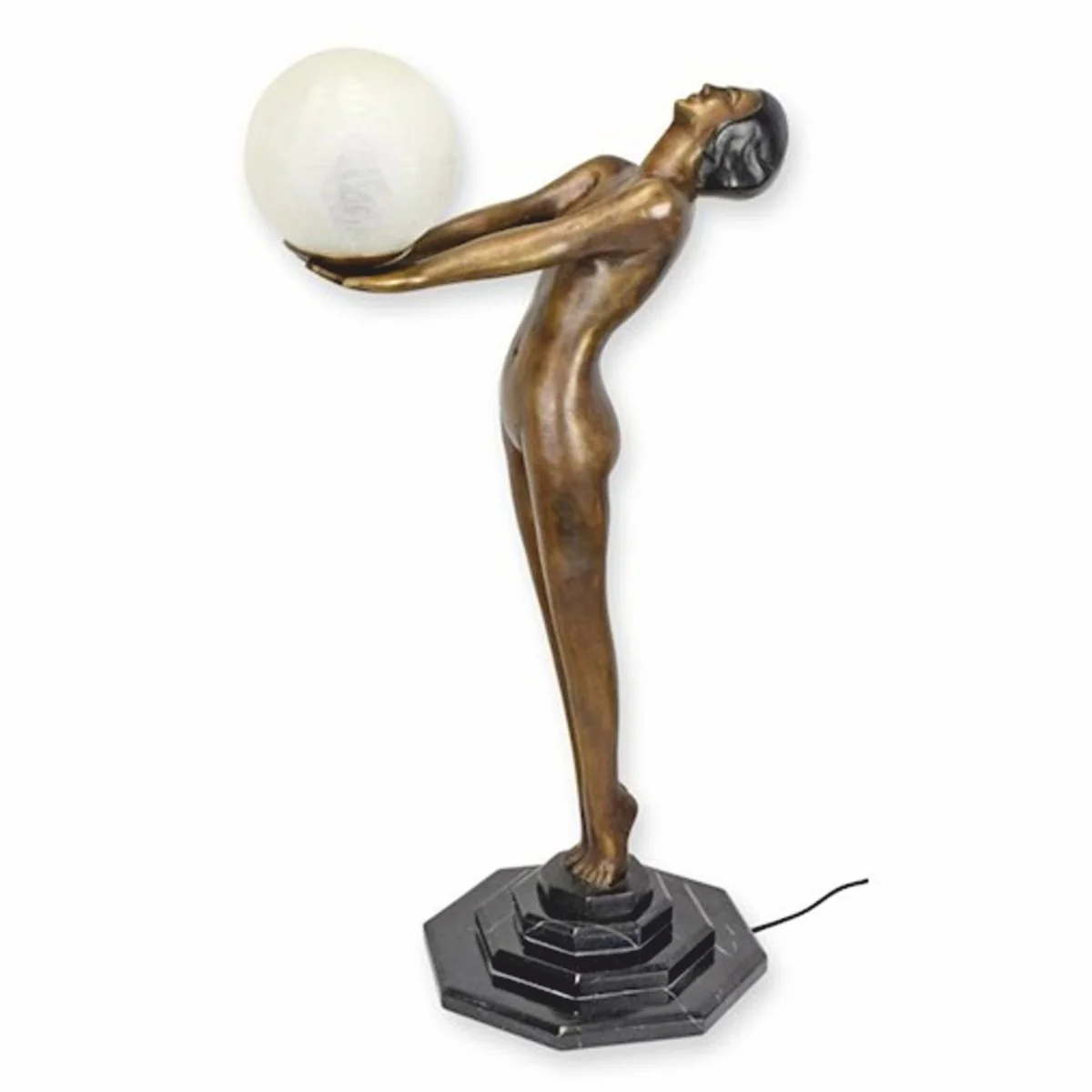 Casa Padrino L¨¢mpara de Mesa Art Nouveau Mujer Bronce / Negro / Blanco Al. 72,5 cm