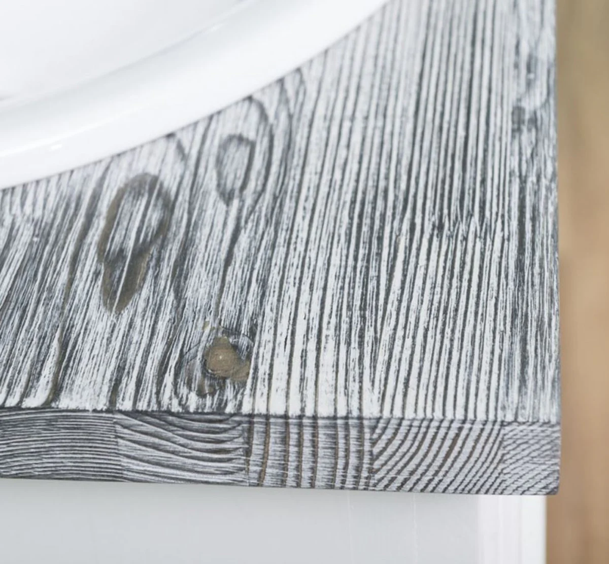 Casa Padrino Conjunto de Baño de Estilo Campestre Blanco / Gris - 1 Gabinete del Fregadero Doble y 1 Espejo de Pared - Muebles de Baño de Madera Maciza en Estilo Campestre