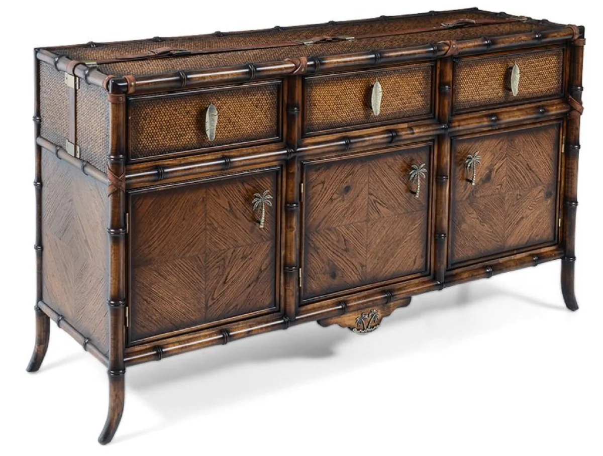 Casa Padrino aparador de estilo vintage de lujo marrón 180 x 50 x A. 90 cm - Armario de madera maciza con 3 cajones y 3 puertas - Muebles de madera maciza - Muebles de estilo vintage de lujo