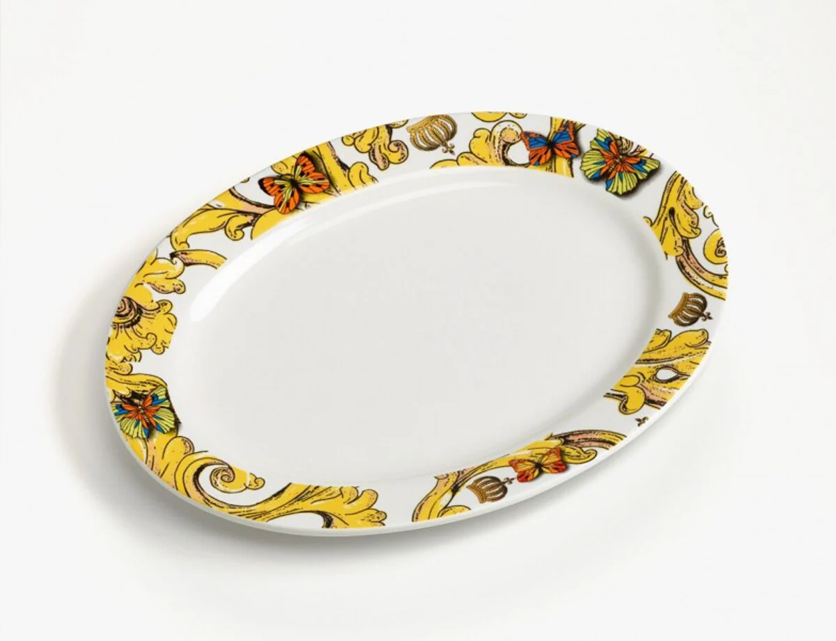 Harald Gl??ckler Porzellan Platte oval 26,5 x 19,5 cm + Luxus Bleistift von Casa Padrino - Barock Dekoration