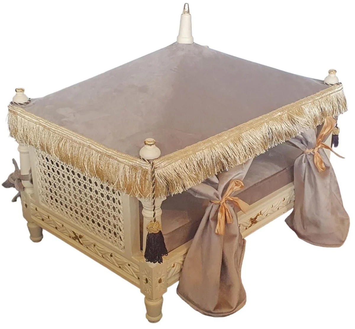 Casa Padrino cama de perro barroco gris / crema / oro - Cama de perro de estilo antiguo hecha a mano - Magníficos muebles para perros en estilo barroco - Muebles barrocos para mascotas