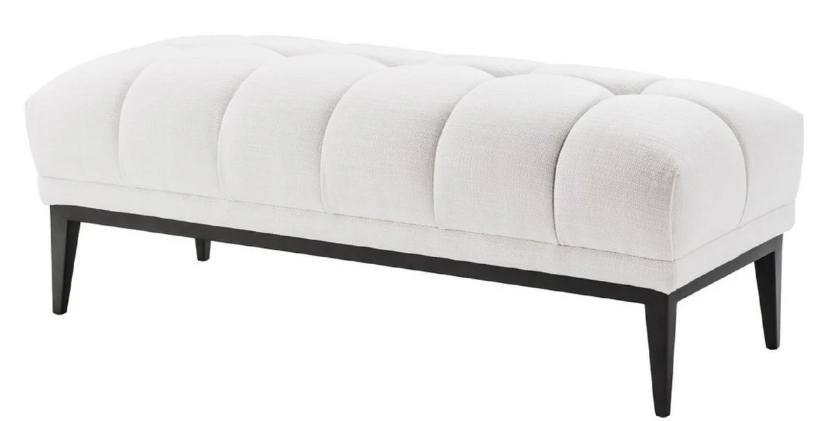 Casa Padrino banco de lujo blanco / negro 124 x 53 x H. 44 cm - Banco Tapizado con Patas de Acero Inoxidable - Muebles de Sala