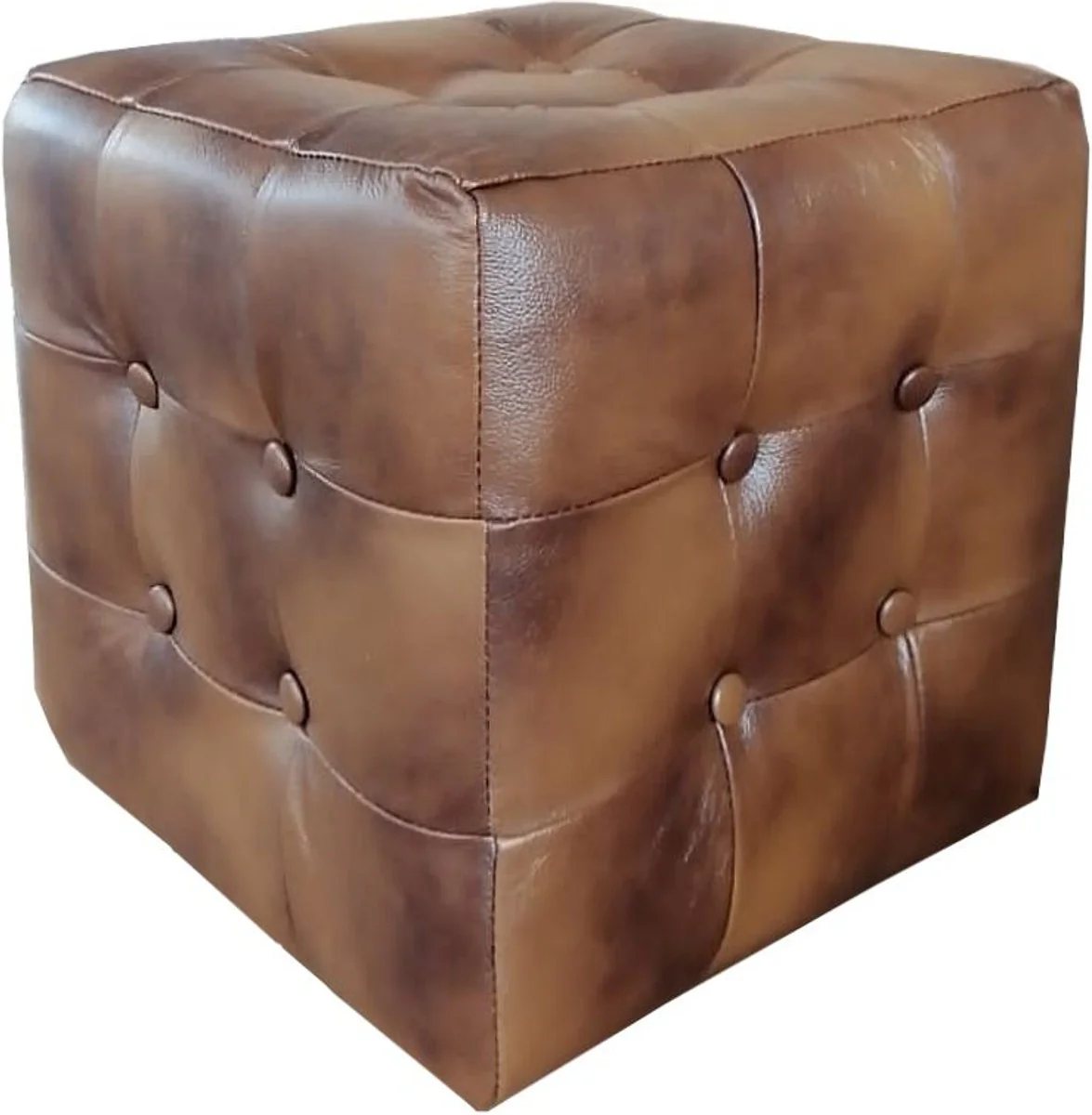 Casa Padrino Chesterfield taburete de cuero real vintage marr¨®n 40 x 40 x H. 42 cm - muebles de lujo