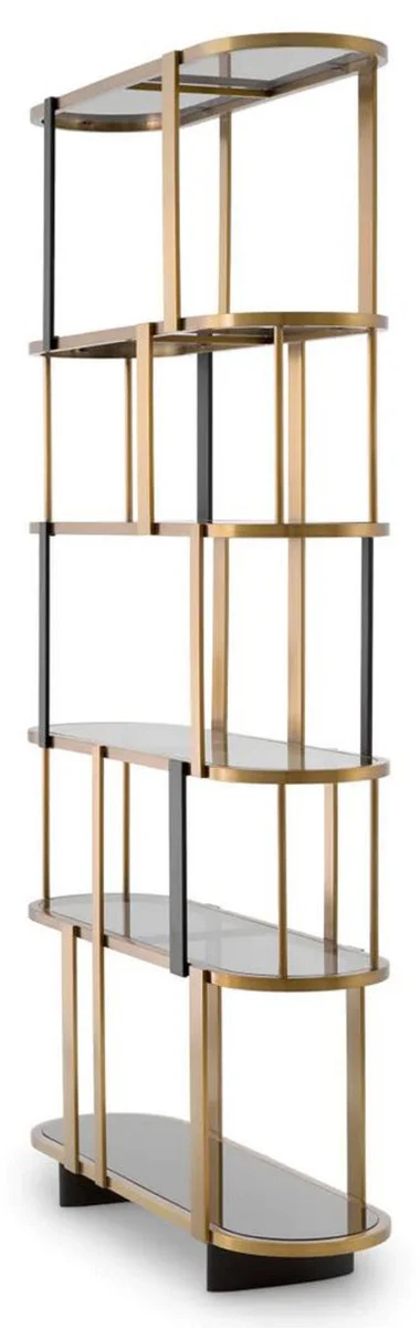 Casa Padrino armario de estanter¨ªa de lujo lat¨®n / negro / gris 120 x 38,5 x A. 240 cm - Armario de metal con 6 estantes de vidrio - Muebles de sal¨®n de lujo - Muebles de hotel - Calidad de lujo