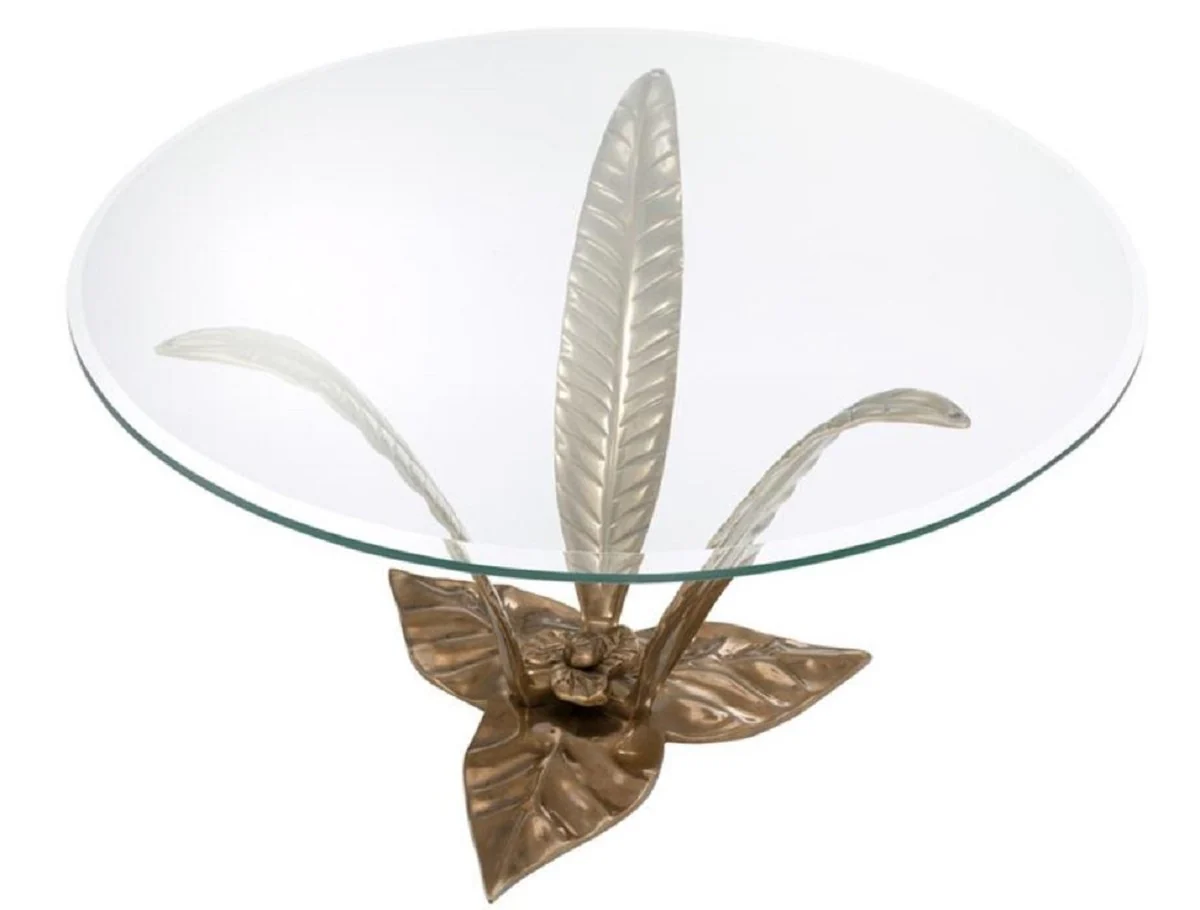 Casa Padrino mesa de centro de lujo lat¨®n vintage ? 85 x H. 45 cm - Mesa de Centro de Dise?o con Tapa de Vidrio