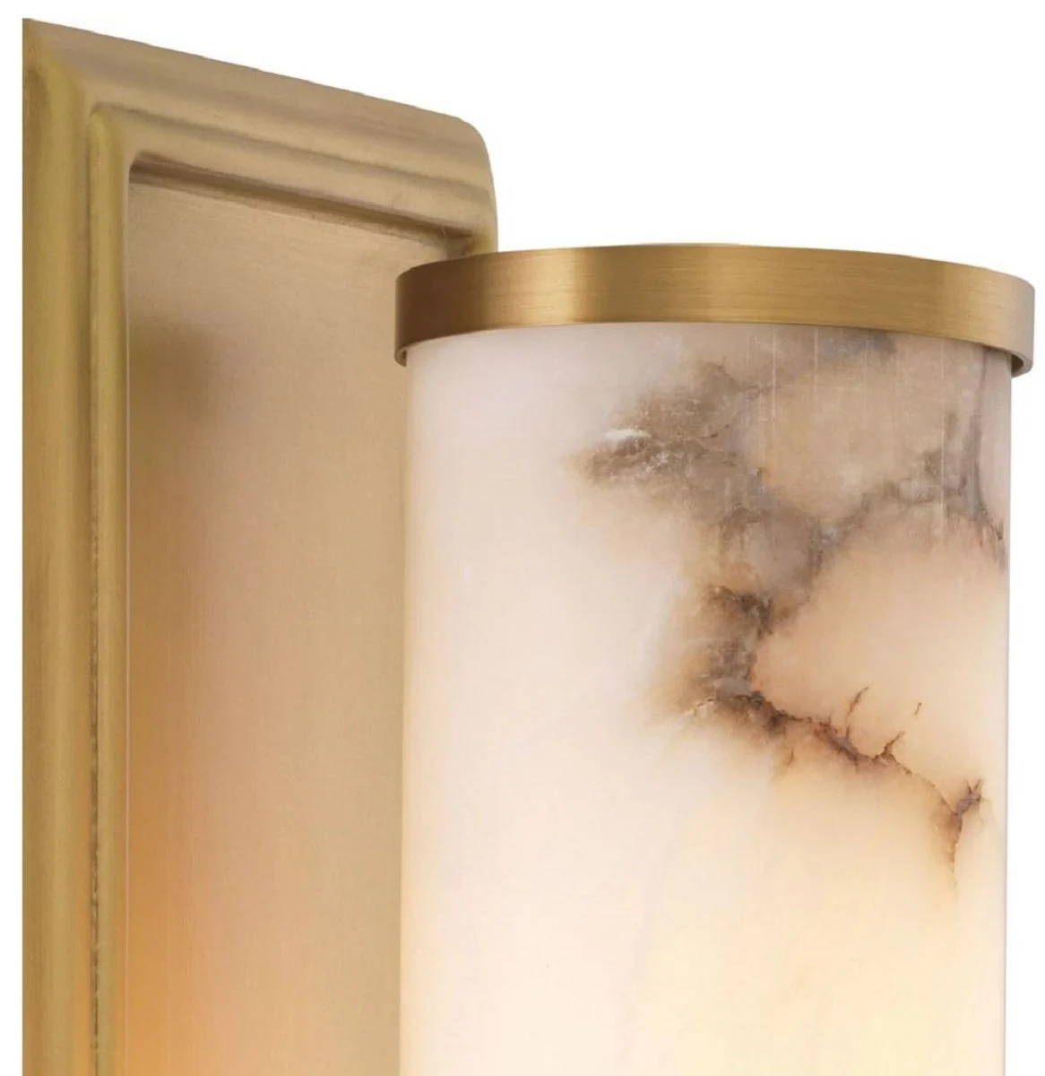 Casa Padrino lámpara de pared de lujo latón antiguo / alabastro 12,5 x 11,5 x A. 38 cm - Lámpara de pared con pantalla redonda de alabastro - Iluminación de lujo - Interior de lujo - Muebles de lujo